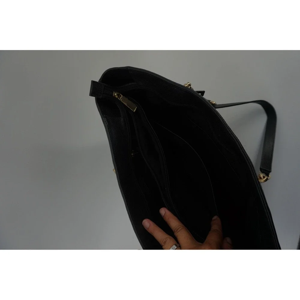 Michael Kors Tote Bag Pebbled Leather Gold Chain Old Money Padlock Black Large